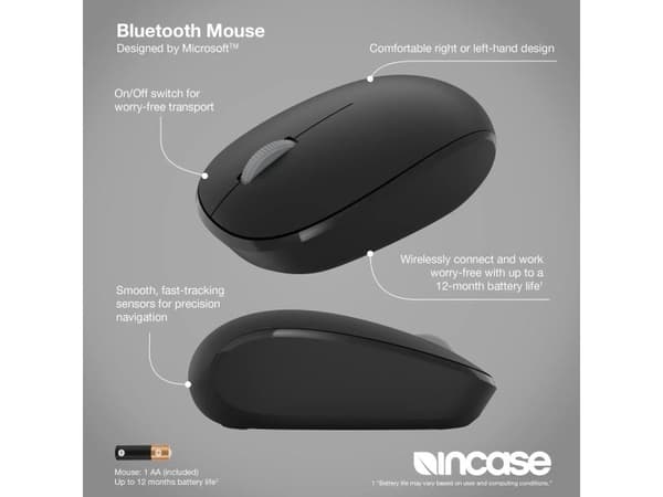 Incase Designed by Microsoft Bluetooth Mouse, Molempikätinen, Bluetooth, musta
