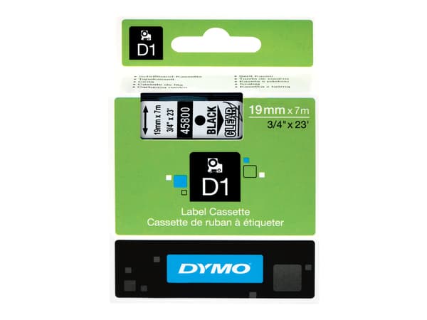 Labeltape DYMO® D1 sort på klar 19mm x 7m