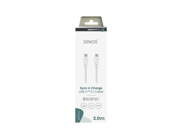 Sinox PRO USB C-kabel. 2 m, hvit, 2 m, USB C, USB C, USB 3.2 Gen 2 (3.1 Gen 2), 10 Gbit/sek, hvit