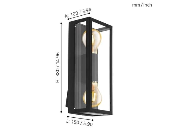 EGLO ALAMONTE 1 utendørs vegglampe E27 2L sort/klar