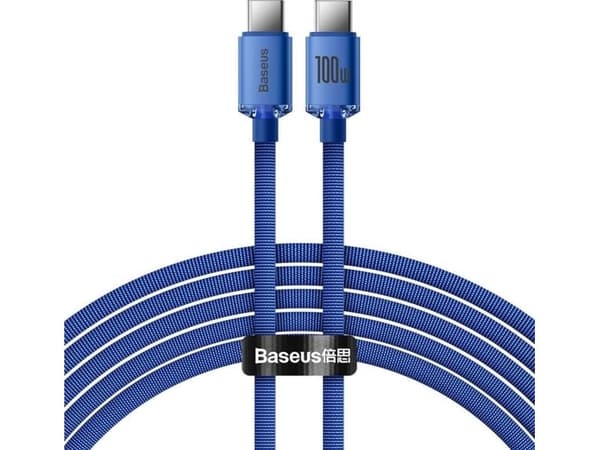 Baseus Crystal Shine USB-C USB-C-kaapeli, 100W, 2m (sininen)