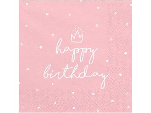 Happy birthday servietter, lyserød