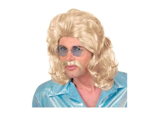 Blond 70-tals peruk med mustasch