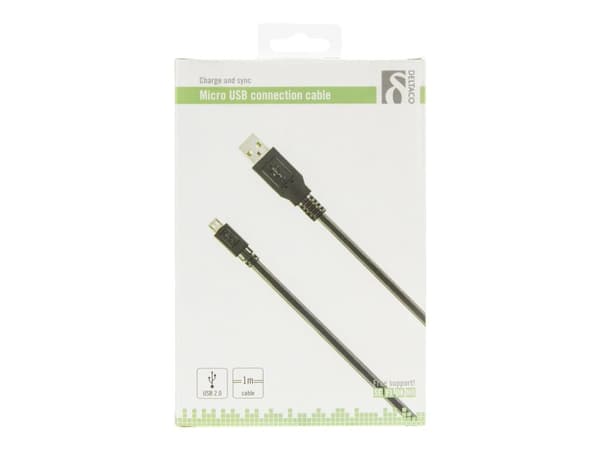 DELTACO MICRO-101 - USB-kaapeli - Micro-USB tyyppi B (uros) - USB (uros) - USB 2.0 - 1 m - musta