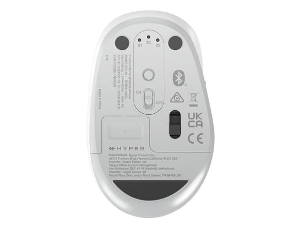 HYPER HS2100GL, Høyre hendt, Bluetooth, 2400 DPI, Grå, Hvit