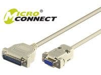 MicroConnect - Seriell- / parallellkabel - DB-9 (hunn) til DB-25 (hann) - 3 m - grå