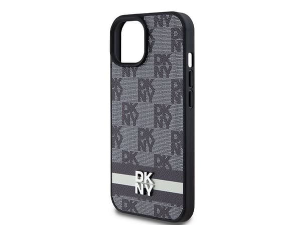 DKNY lær rutemønster mono & trykte striper-etui til iPhone 15 Plus / 14 Plus - svart