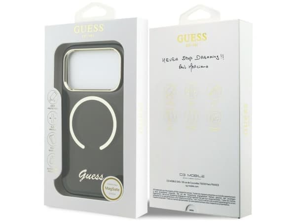 Guess IML Script Metal MagSafe-skal för iPhone 17 Pro Max - Svart