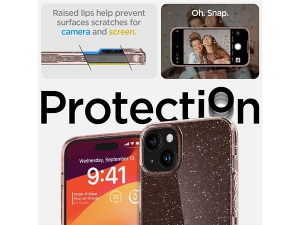 Spigen Liquid Crystal Glitter-deksel til iPhone 15 Plus - rosa/klart