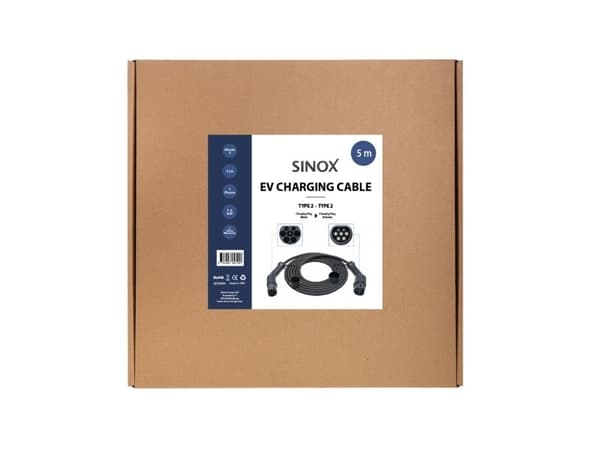 Sinox EV ladekabel mode 3. 32A 1 fase. 5m. Sort