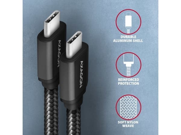 Axagon BUCM3-CM20AB, 2 m, USB C, USB C, USB 3.2 Gen 1 (3.1 Gen 1), 5 Gbit/sek., Sort