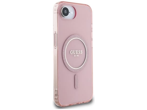 Guess IML Glitter Circle MagSafe dėklas iPhone 16e - rožinis