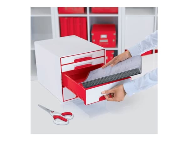 Leitz WOW CUBE - Skuffskap - 4 skuffer - for A4 Plus - rød