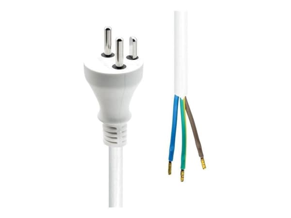 MicroConnect - Strömkabel - Typ K (hane) till blank tråd - 10 m - vit - Danmark