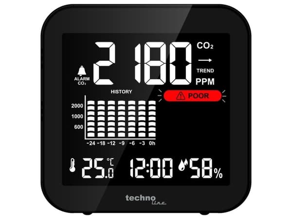Technoline WL1025, Svart, Koldioxid (CO2), Inomhustermometer, Utomhustermometer, Termometer, Termometer, 1 - 99%, -9,9 - 50 ° C
