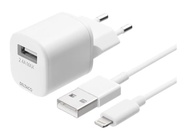 DELTACO USB-AC181 - Strömadapter - 12 Watt - 2.4 A (USB) - vit