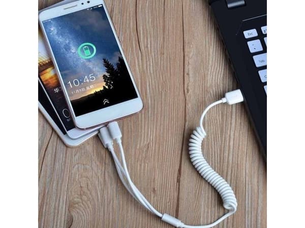 Dudao billader 2x USB 2.4A + USB 3-i-1-kabel Lightning / Type C / micro USB (hvit) (R7 white)