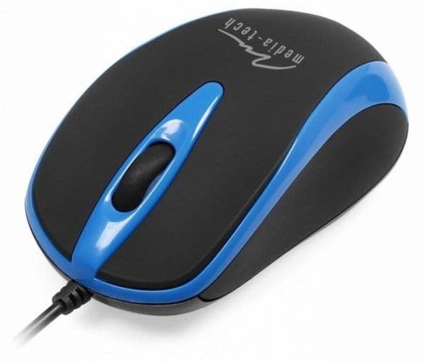 Media-Tech PLANO MT1091B - Mus - optisk - 3 knapper - kabling - USB - blå - blå