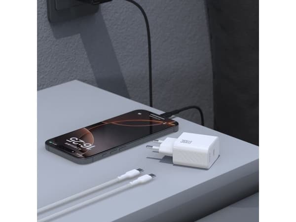 Nettlader USB-C med USB-C-kabel GaN PD 30W - svart