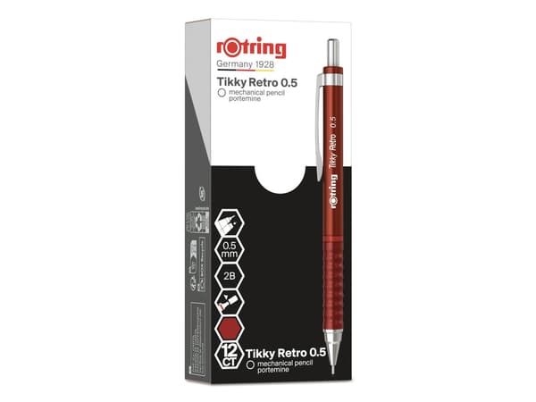 Rotring Tikky Retro, Rød, Plast, Grå, 2B, 0,5 mm, Rund