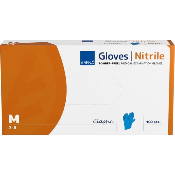 Undersøkelseshanske, ABENA Classic, M, blå, nitril, pudderfri - (100 stk.)