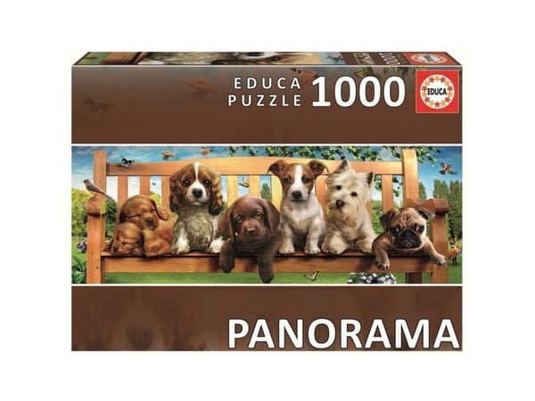 Pussel 1000 bitar Puppies on a bench (panorama)