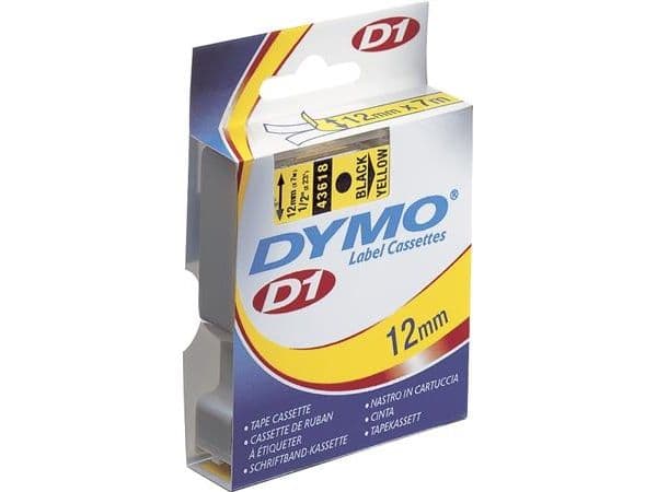Labeltape DYMO® D1 sort på gul 12mm x 7m