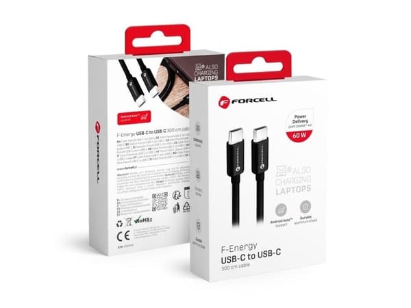 USB-kabel ForCell USB-C till USB-C 3 m svart