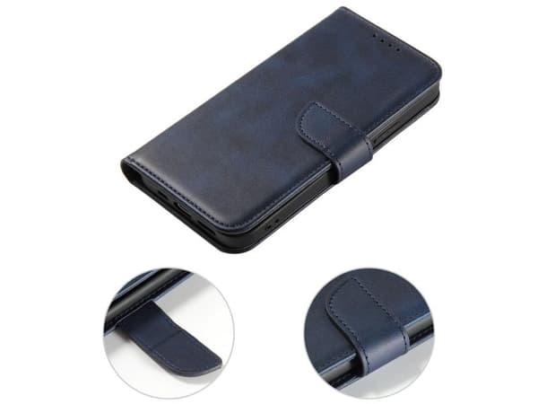 Hurtel magnetdeksel med elegant klaff og stativfunksjon for iPhone 14 Max, blå