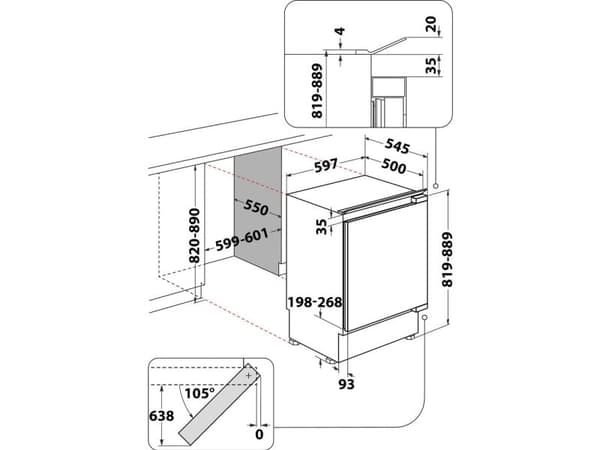 Whirlpool WBUL021, 144 l, SN-T, 39 dB, E, Hvit