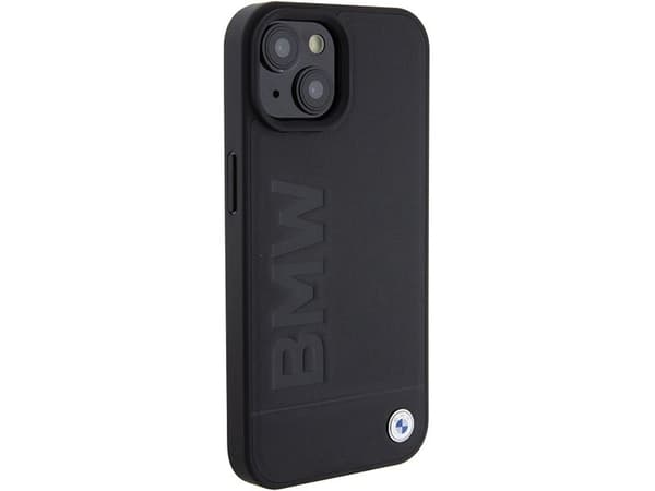 BMW lær hot stamp-deksel til iPhone 15 Plus - svart