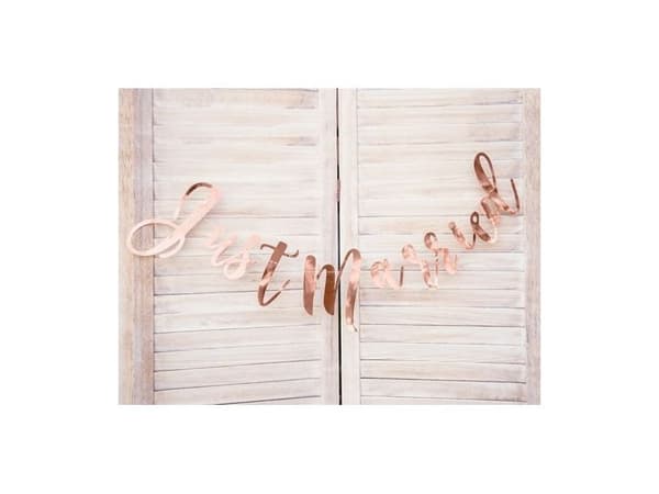 Just Married-banner i roséguld