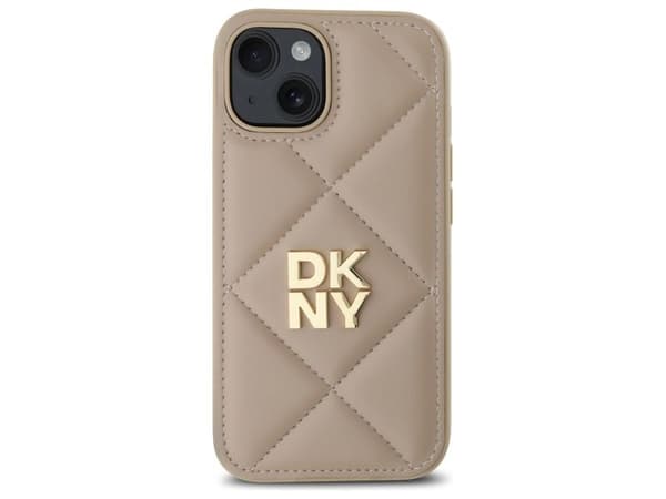 DKNY quiltad stack-logga iPhone 15-skal - beige