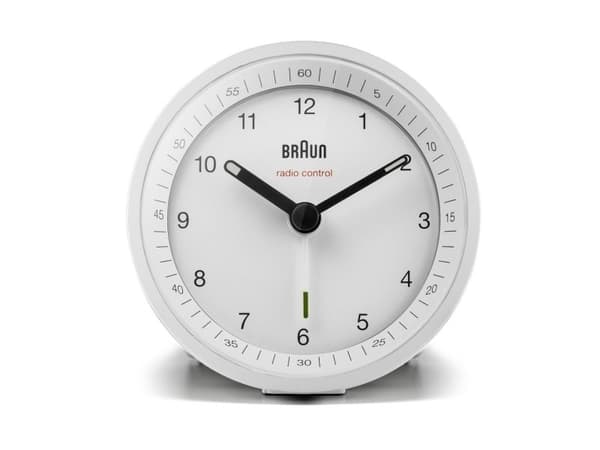 Braun BC07W-DCF, Quartz-väckarklocka, Rund, Vit, 2 År, Analog, Batteri