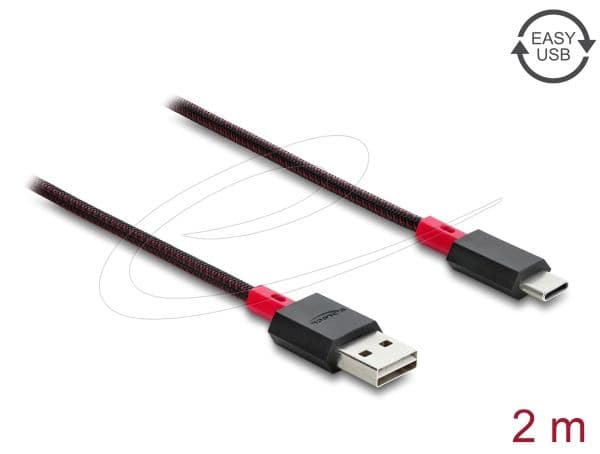 DeLOCK 81543, 2 m, USB A, USB C, USB 2.0, Punainen, Musta