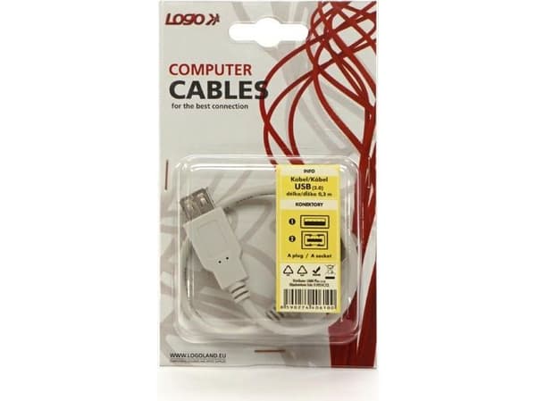 USB-kabel Logo USB A -> USB A (M/F) Grå 0,3m