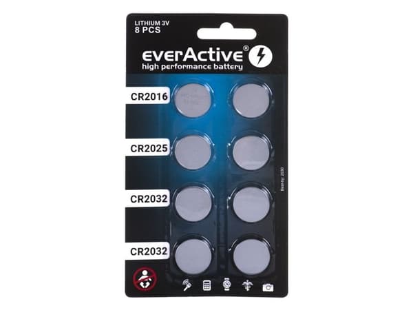 Knapcellsbatterier – Everactive 4 x CR2032, 2 x CR2025, 2 x CR2016