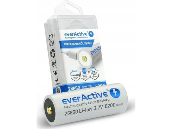 EverActive uppladdningsbart batteri 26650 3,7V Li-ion 5200 mAh micro USB