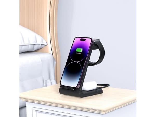 TECH-PROTECT QI15W-A36 3-i-1 trådlader for Apple, sort