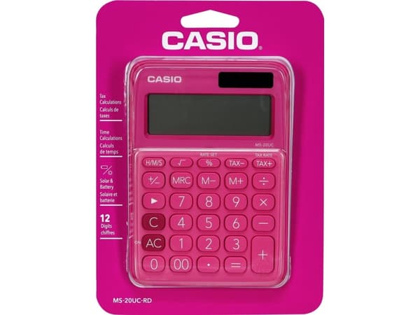 Casio MS-20UC - Skrivbordskalkylator - 12 siffror - solcellspanel, batteri - röd