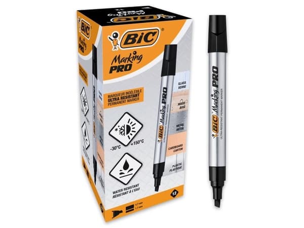 BIC Marking Pro Permanent Tusch med Skrå Spids - blå, 12 stk.