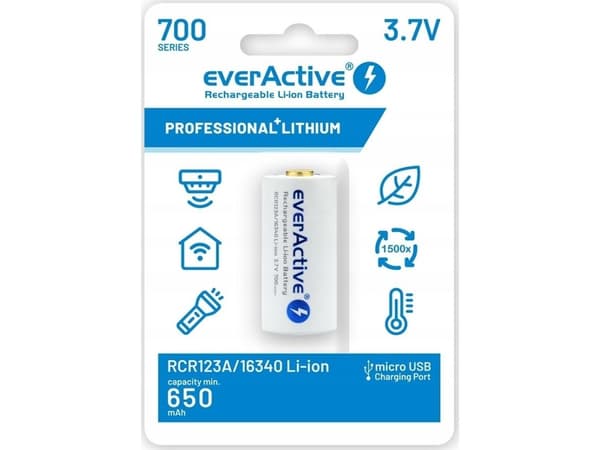 16340 3,7V Li-ion batteripakke micro USB 700 mAh