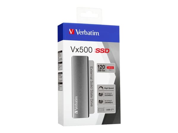Verbatim Vx500 - SSD - 120 GB - extern (bärbar) - USB 3.1 Gen 2 (USB-C stikforbindelse) - space grey