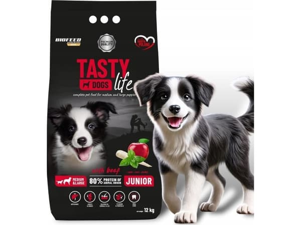 Biofeed BIOFEED Tasty Dogs Life Junior M&L med nöt 12 kg torrfoder