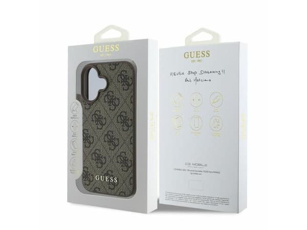 Guess 4G Classic iPhone 16 dėklas - rudos spalvos
