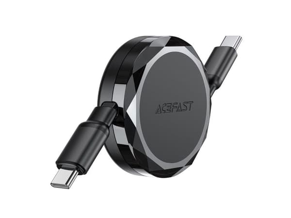 Acefast USB-C til USB-C kabel 60W, spiral m. organizer, svart