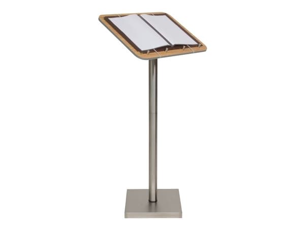 Securit® MENU STAND i rustfrit stål og teak