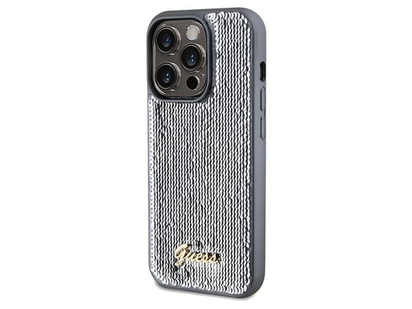 Guess paljetter script metallskal till iPhone 14 Pro - silver