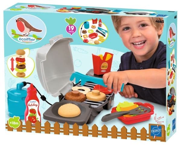 Grå grill m/burger tilbehør