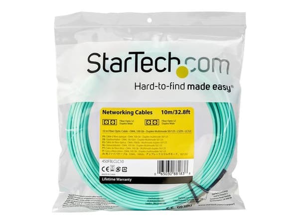 StarTech.com 10 m OM4 LC to LC Multimode Duplex Fiber Optic Patch Cable- Aqua - 50/125 - Fiber Optic Cable - 40/100Gb - LSZH (450FBLCLC10) - Patch-...